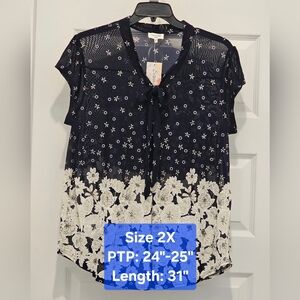 Siren Lily Short Sleeve Sheer Floral Print Blouse, NWT, Size 2X
